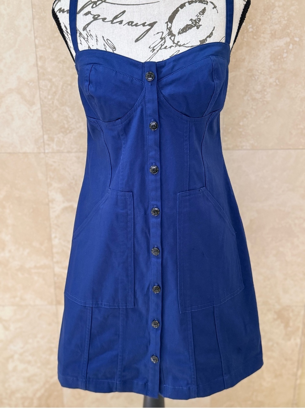 J.Crew Blue Button Front Corset Bustier Mini Dress Size 8 EUC